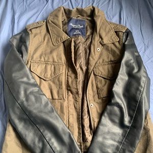 American eagle leather and khaki jacket